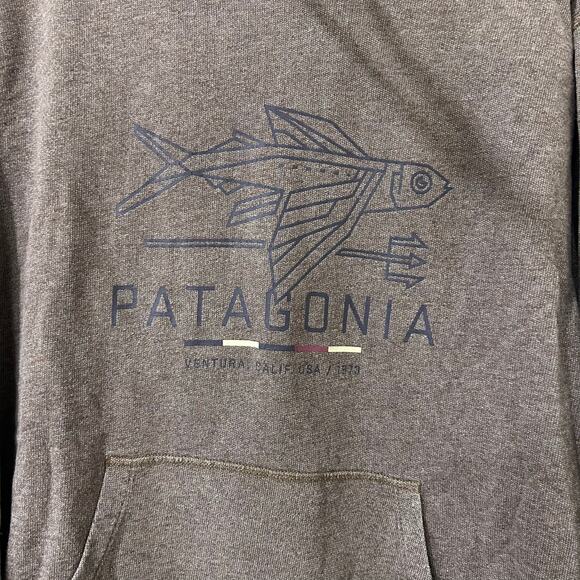 Patagonia Mens Sz Small Brown Geodesic Flying Fish Lightweight Hooded Sweatshirt - Picture 2 of 5